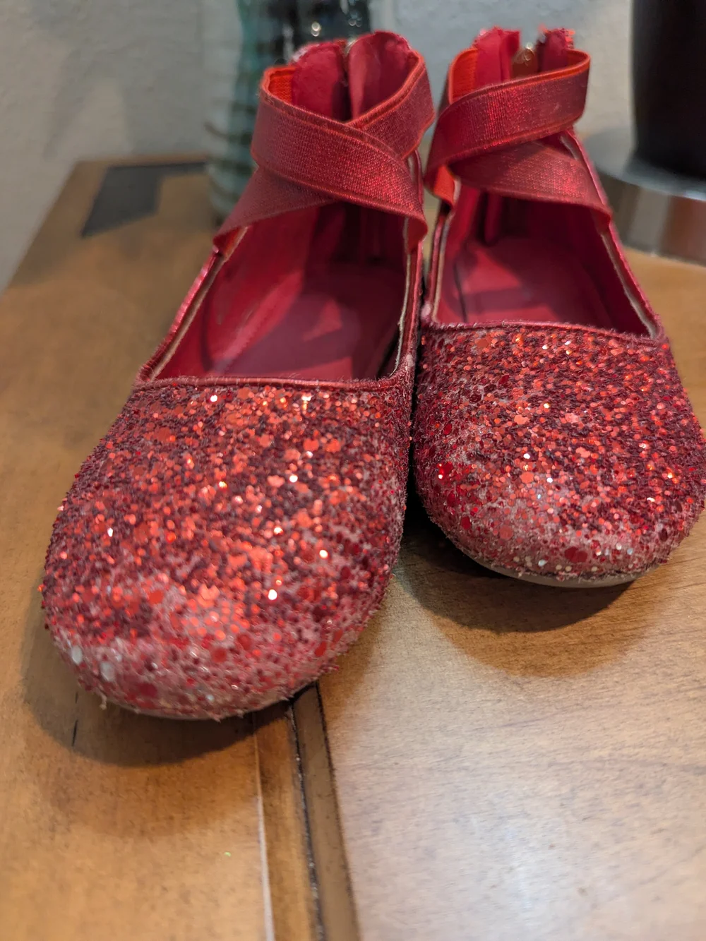 Kids Red Glitter Mary Jane Ballet Flats with Ankle Strap